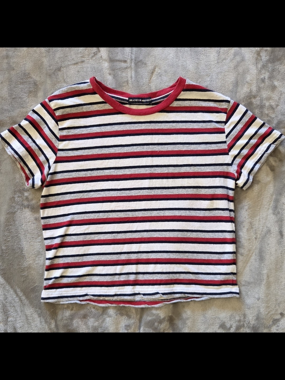 Brandy Melville - Red, Black & White Striped Short Sleeve Tee